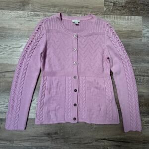 Sundance Lilac Wool Blend Cardigan Sweater Small Cable Knit Button Front